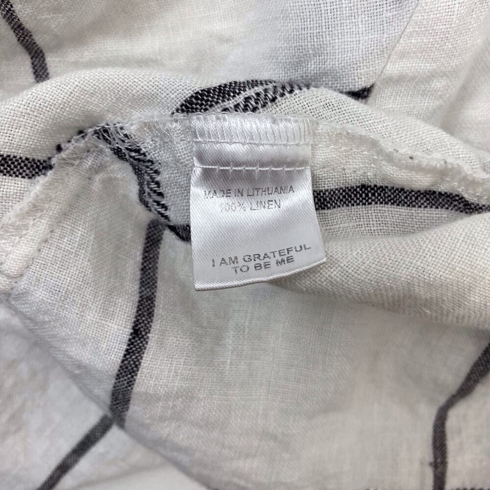 FLAX 100% Linen White Tunic Tank Top Key Hole Button Front Plaid Size Small - Picture 7 of 9
